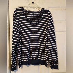 Tommy Hilfiger Mens Sweater Navy White Stripes V Neck XXL Cotton Blend